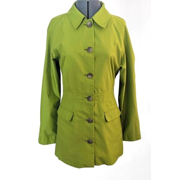 Lands End Button Front Lined Green Fall / Spring Trench Coat Size Large (14/16) - Picture 1 of 8